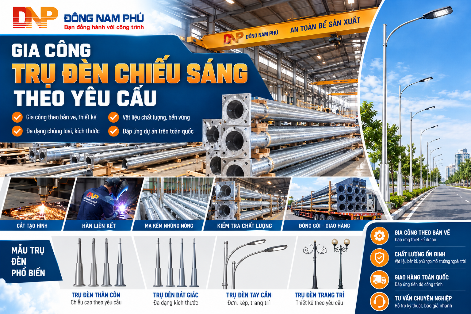 Gia Công Trụ Đèn Chiếu Sáng Theo Yêu Cầu