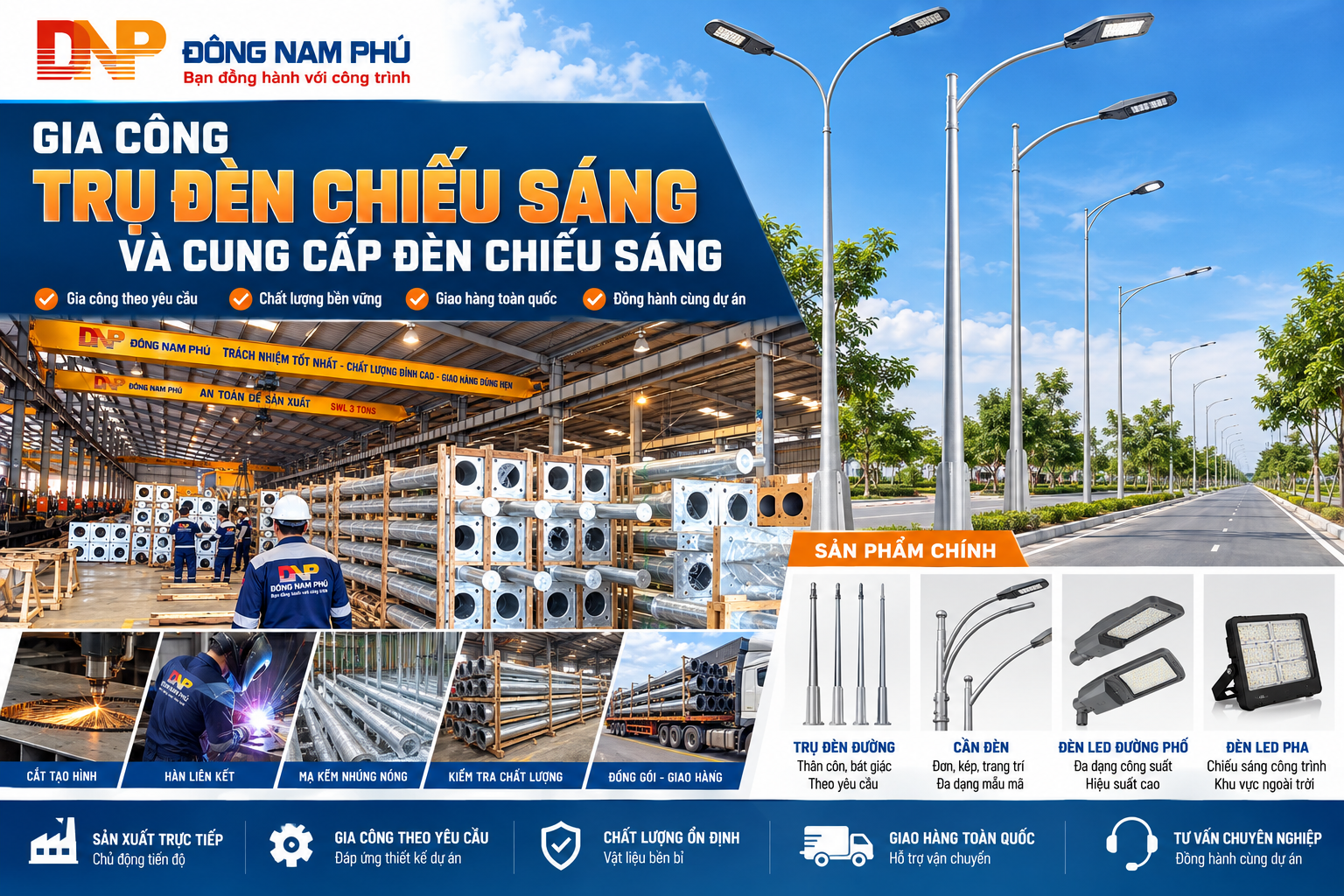 Gia Công Trụ Đèn Chiếu Sáng, Cung Cấp Đèn LED