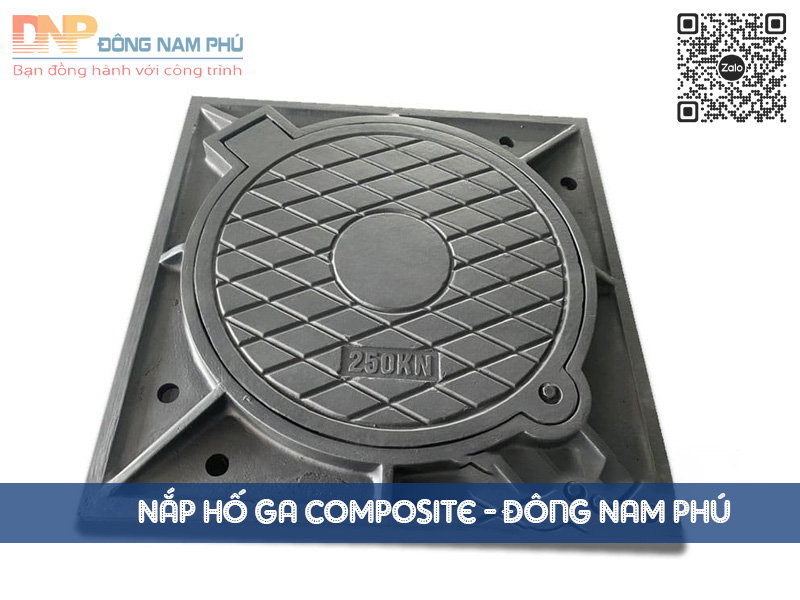Nắp hố ga composite khung vuông âm nắp tròn