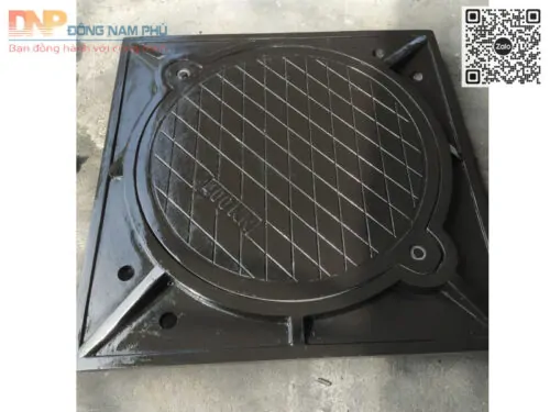 Nắp hố ga composite khung vuông âm nắp tròn